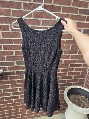 Black Lace Dress With Silver Accents - Women